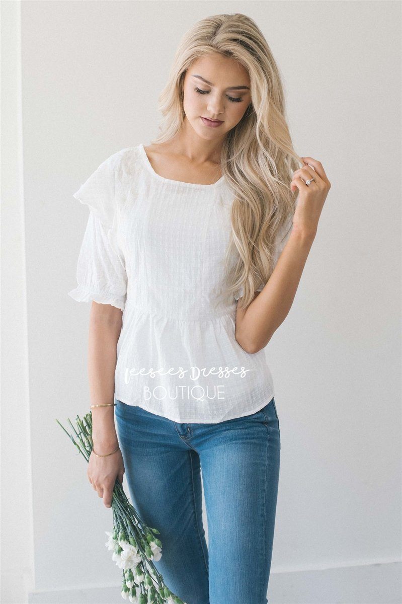 Embroidered Peplum Ruffle Sleeve Top