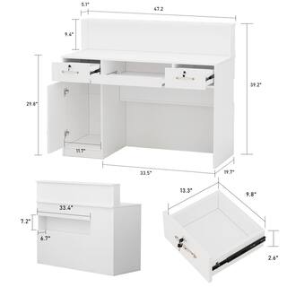 FUFUGAGA Wooden Computer Desk White Writing Desk with 2 Drawers Keyboard Tray and Eco-Friendly Paint Finish 47.2 in. W LBB-KF250007-01