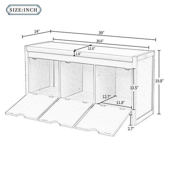 Storage Bench with Removale Cushion and 3 Flip Lock Storage Cubbies