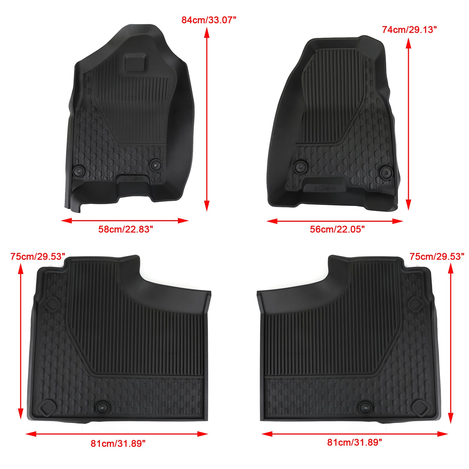 3D Black Rubber Floor Mats Liners for Ram 1500 2019-2022 Crew Cab All Weather