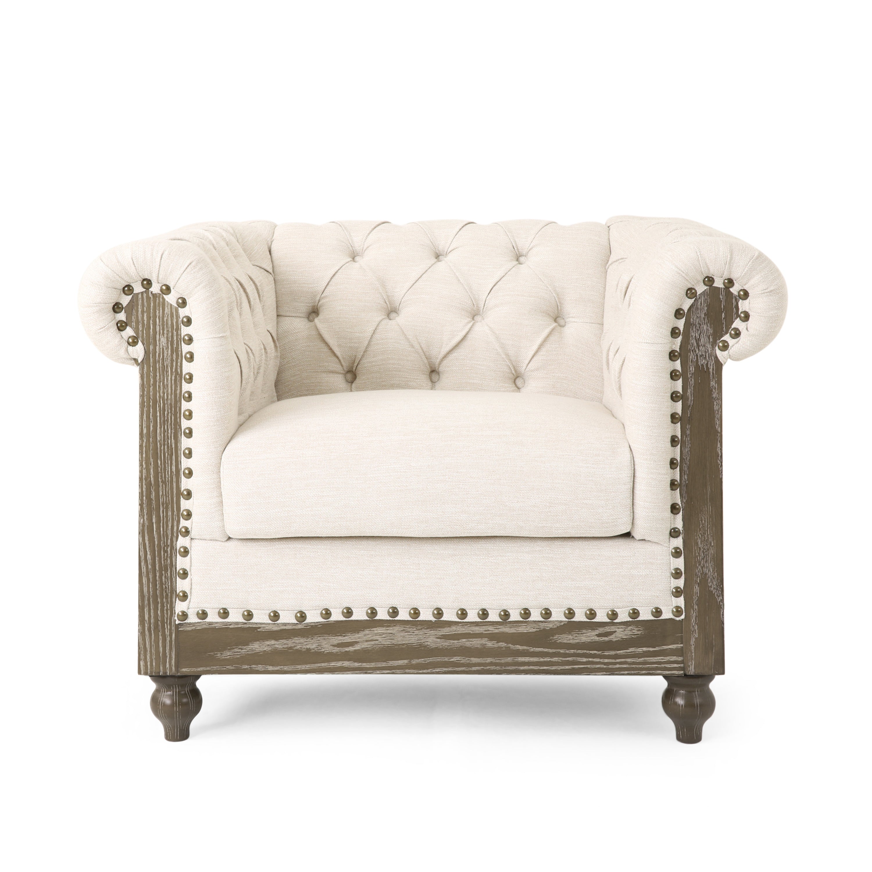 Alejandro Chesterfield Tufted Fabric Club Chair with Nailhead Trim