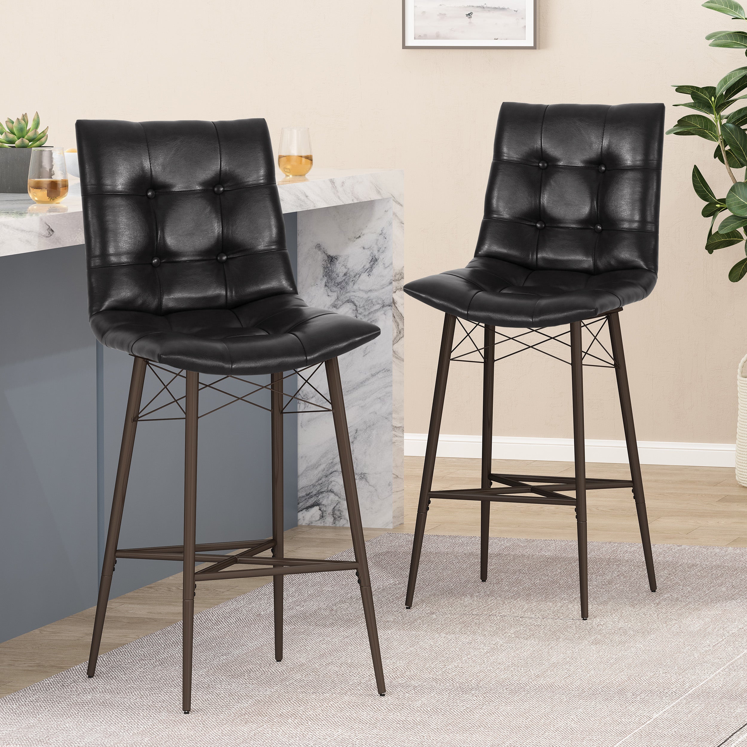 Brayer Contemporary Tufted Barstools, Set of 2