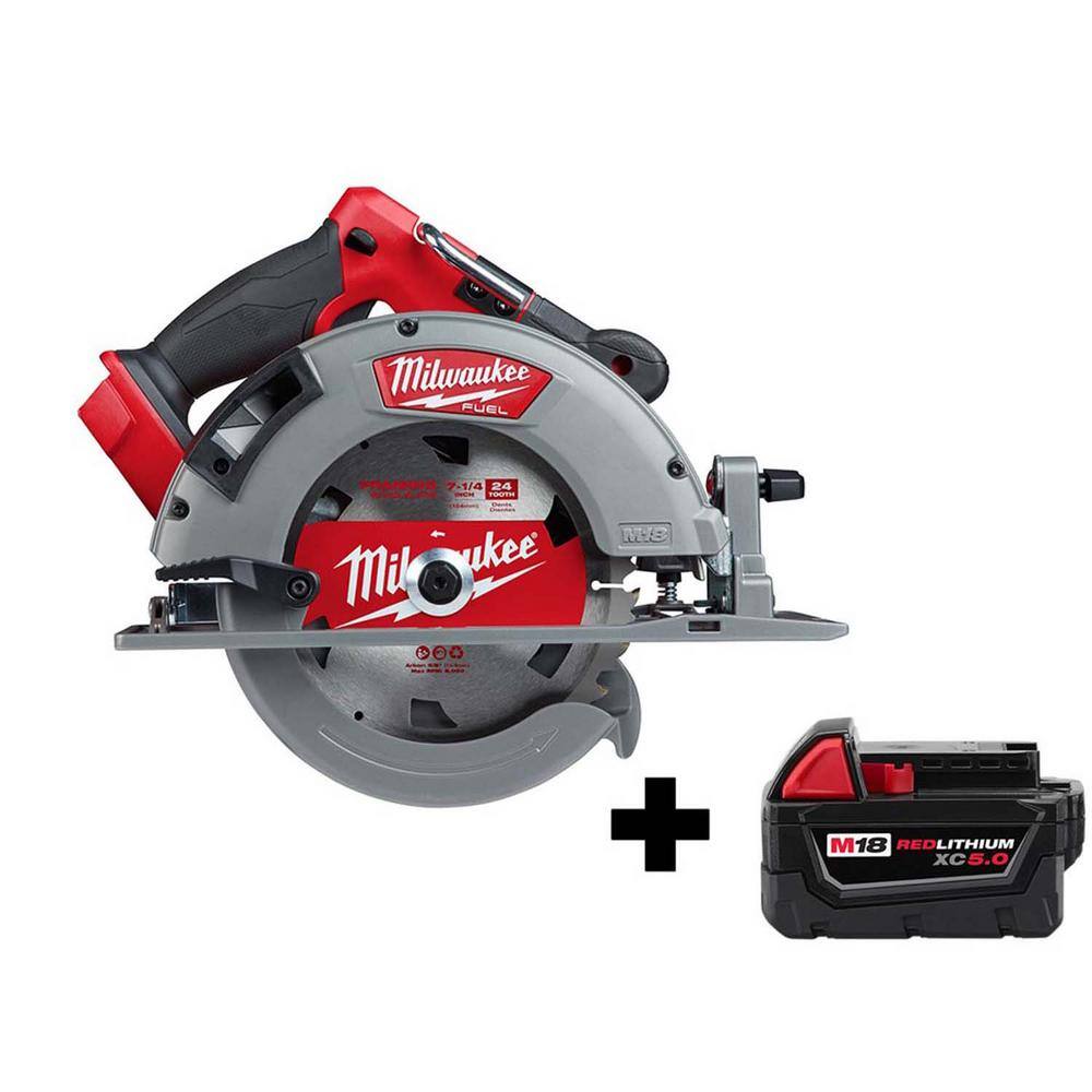 MW M18 FUEL 18V 7-14 in. Lithium-Ion Brushless Cordless Circular Saw with M18 5.0 Ah Battery 2732-20-48-11-1850