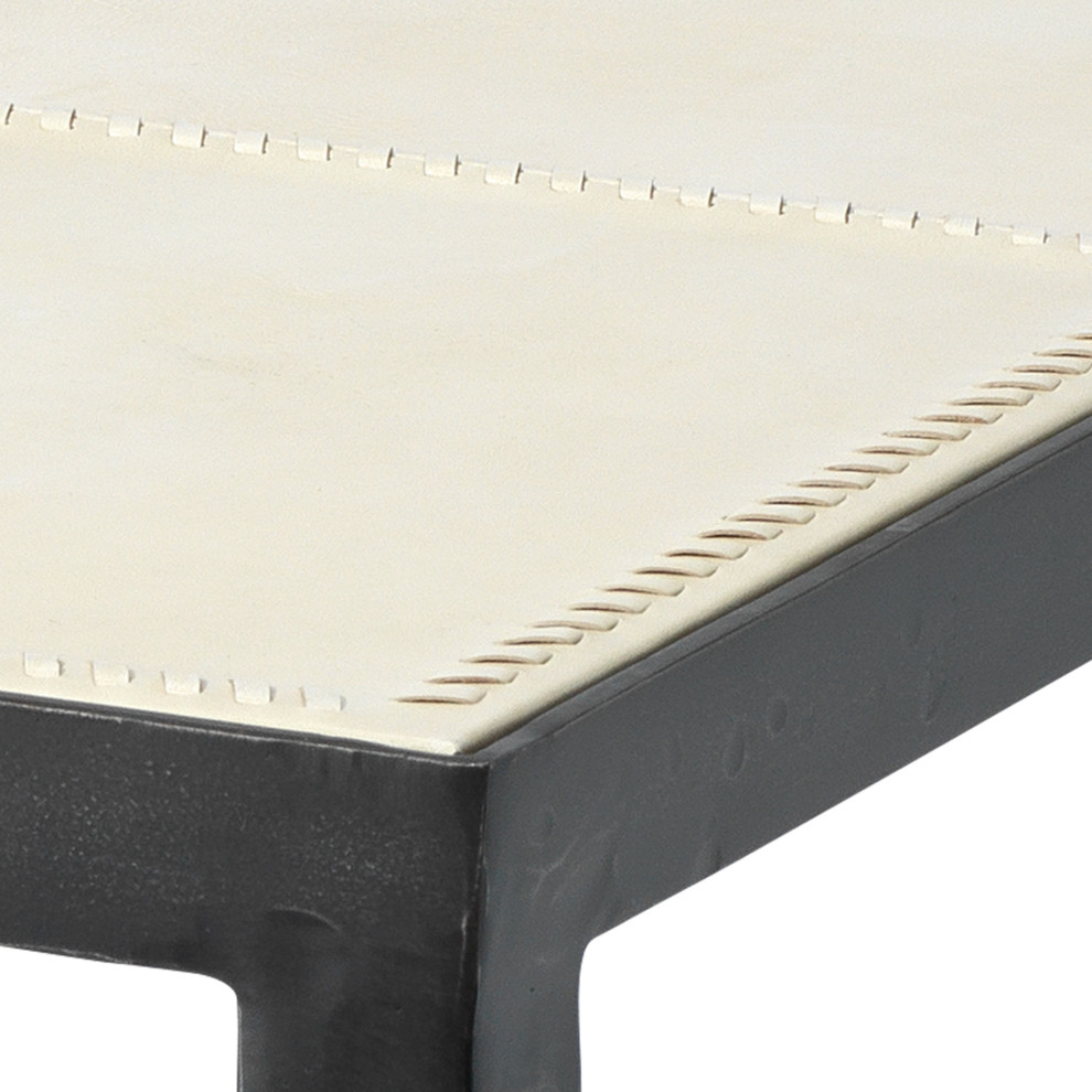 Off White Full Grain Leather Side Table Nevado   Traditional   Side Tables And End Tables   by GwG Outlet  Houzz