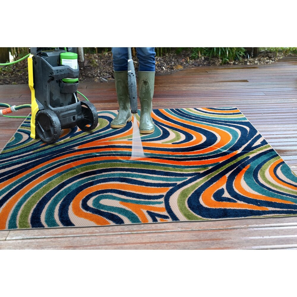 World Rug Gallery Modern Waves Indoor/Outdoor Area Rug