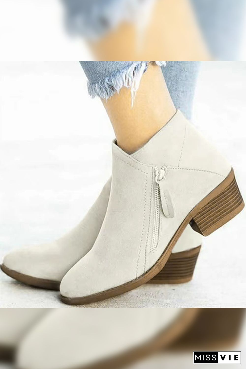 Solid Sewing Thick Zipper Ankle Short Boots