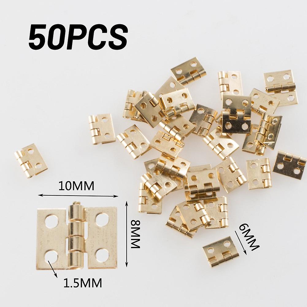 50pcs Cabinet Door Hinges Brass Plated Mini Hinge Small Decorative Jewelry Wooden Box Furniture Accessories