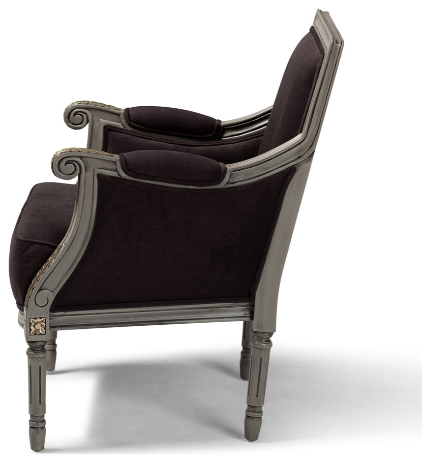 Classic French Inspired Brown Velvet Upholstered Grey Finished Armchair   Traditional   Armchairs And Accent Chairs   by Imtinanz  LLC  Houzz