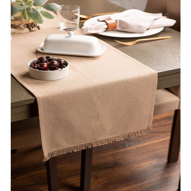 108 Solid Stone Brown Fringed Table Runner