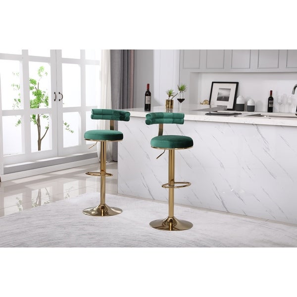 2PCS Bar Stools with Backrest and Footrest， Dining Chairs， Velvet Pub Chairs， Adjustable Height Classic Bar Chairs