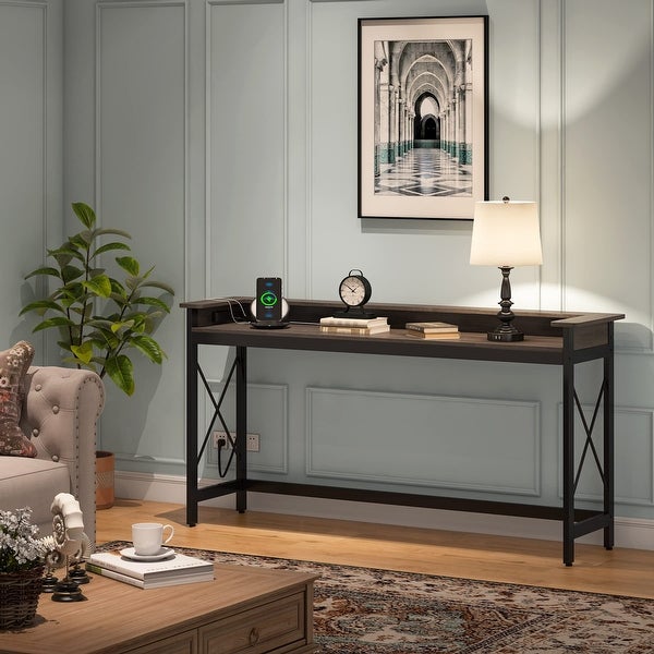 Console Table with Outlets and USB Ports， 71 inch Long Sofa Table Behind Couch