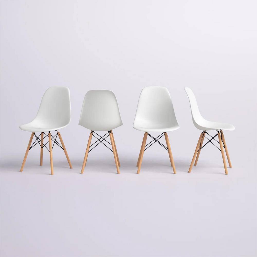 LACOO White Pre Assembled Mid Century Modern Style Dining Chair DSW Shell Plastic Side Chairs (Set of 4) T-LC80N2-4