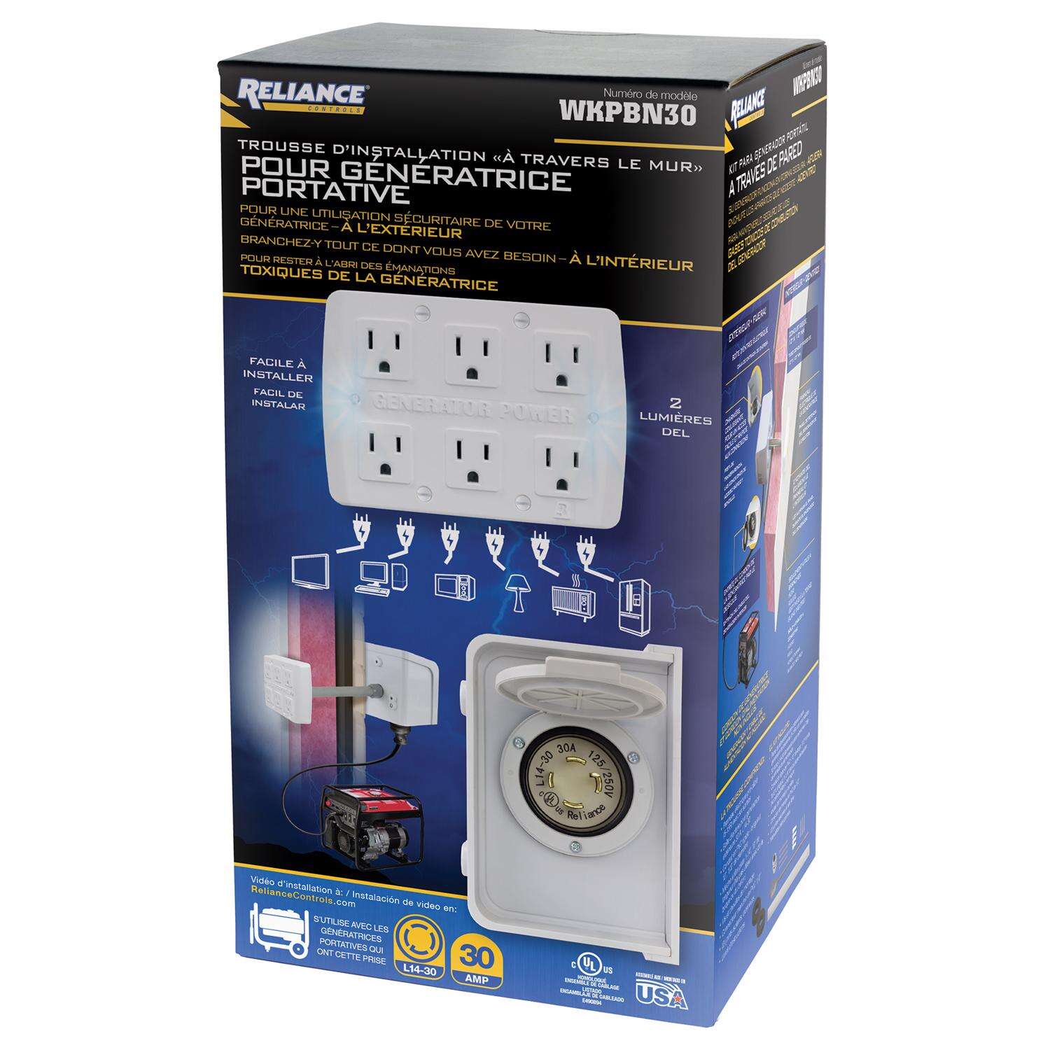 Reliance Controls 30 amps 125 V 6 space 6 circuits Surface Mount Generator Power Transfer Kit