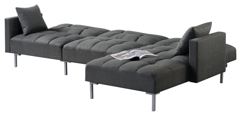 ACME Duzzy Reversible Sectional Sofa with 2 Pillows in Dark Gray Fabric   Contemporary   Sectional Sofas   by Acme Furniture  Houzz