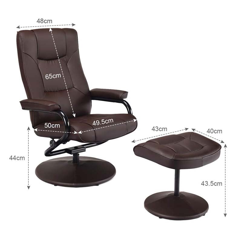 360 Degree Swivel Recliner Chair w/Ottoman & Footrest, PU Leather Lounge Chair Armchair for Living Room