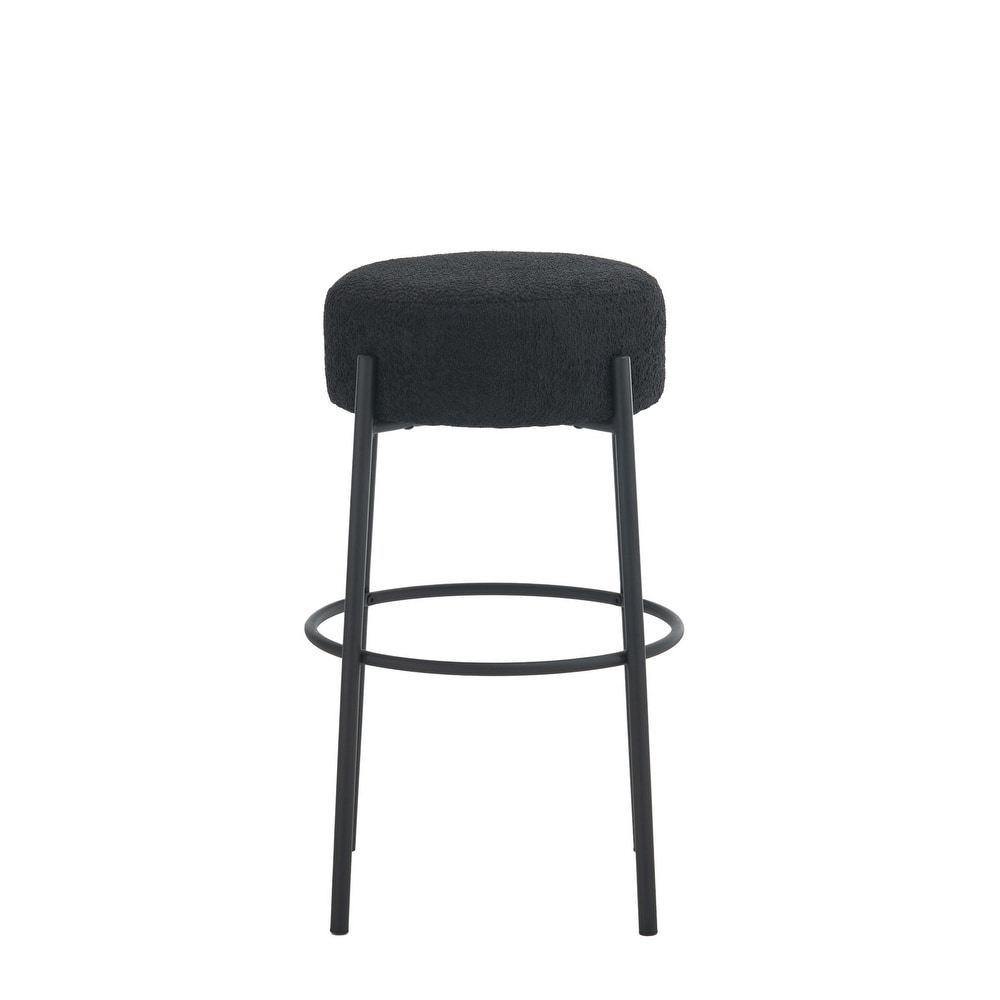 Set of 2 Round Contemporary Upholstered High Bar Stools