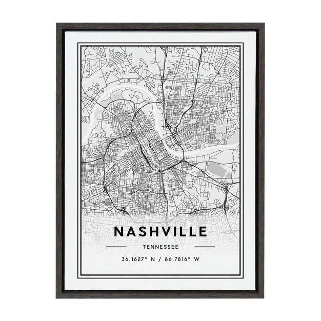 X 24 quot Sylvie Nashville Modern Map By Jake Goossen Framed Wall Canvas Gray Kate amp Laurel All Things Decor