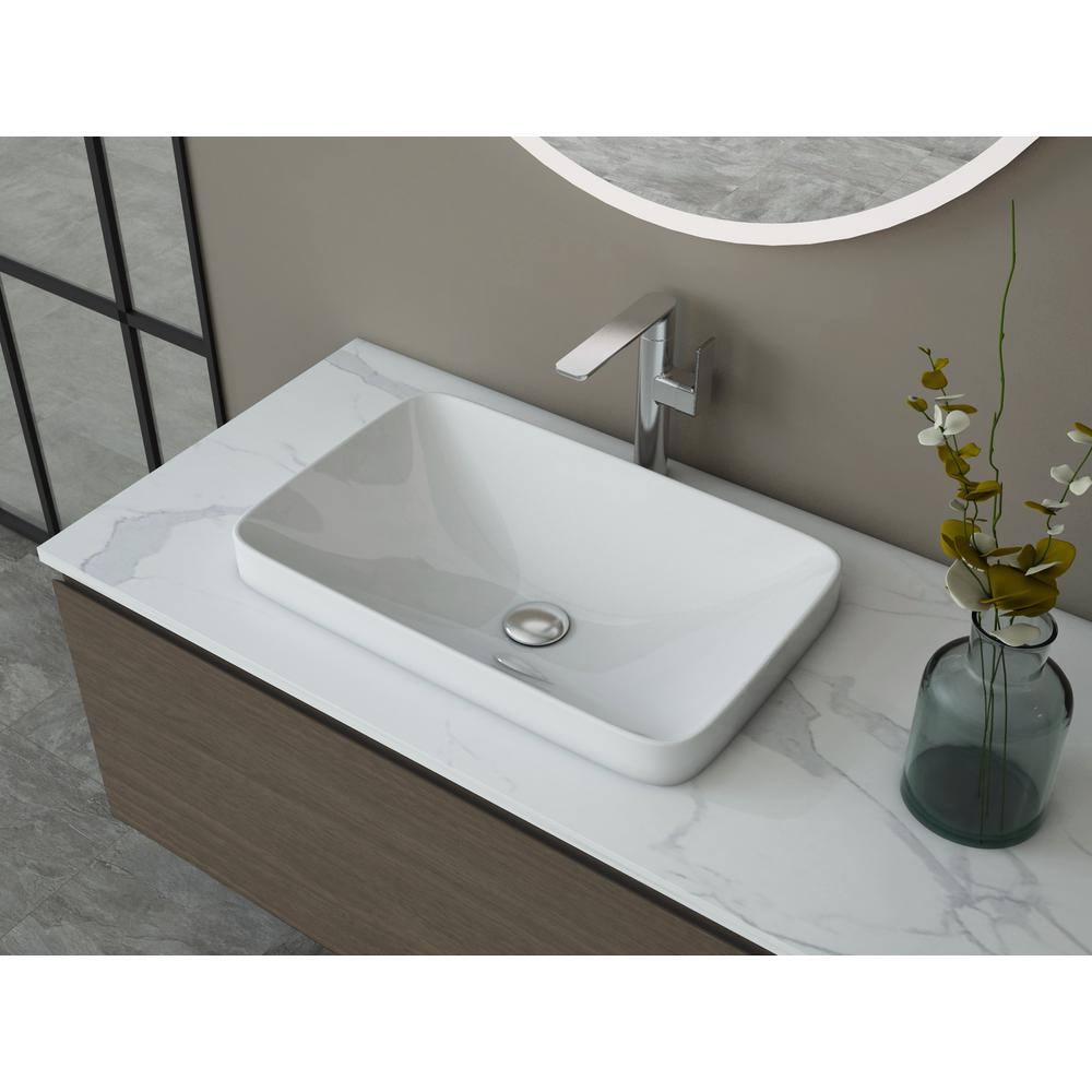 Glacier Bay 23.6 in. Ceramic Rectangular Vessel Bathroom Sink in White with Overflow Drain LW1828