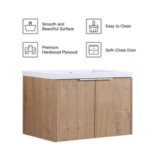 UPIKER Modern 30 in. W X 18 in. D x 20 in. H Bath Vanity in Imitative Oak with White Resin Vanity Top UP2208BCB30007