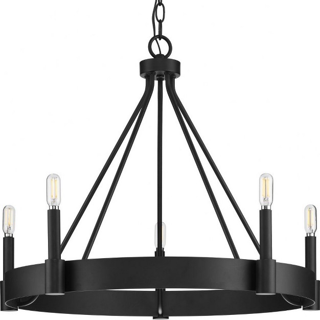 Progress Lighting Breckenridge 5 light Chandelier Matte Black Candle Slips Design Series Modern Rustic Elegance