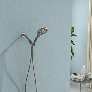 Logmey 7-Spray Patterns with 1.8 GPM 5 in. Wall Mount Handheld Shower Head with Hose and Shower Arm in Brushed LM-702-SS