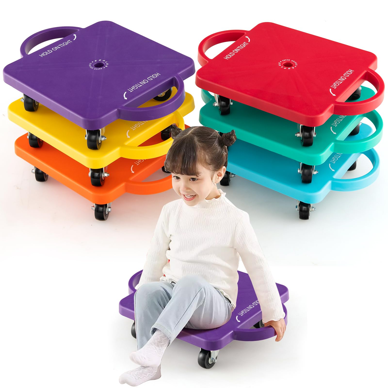 Sitting Floor Scooter Board with Handles & Non-Marring Casters for Kids