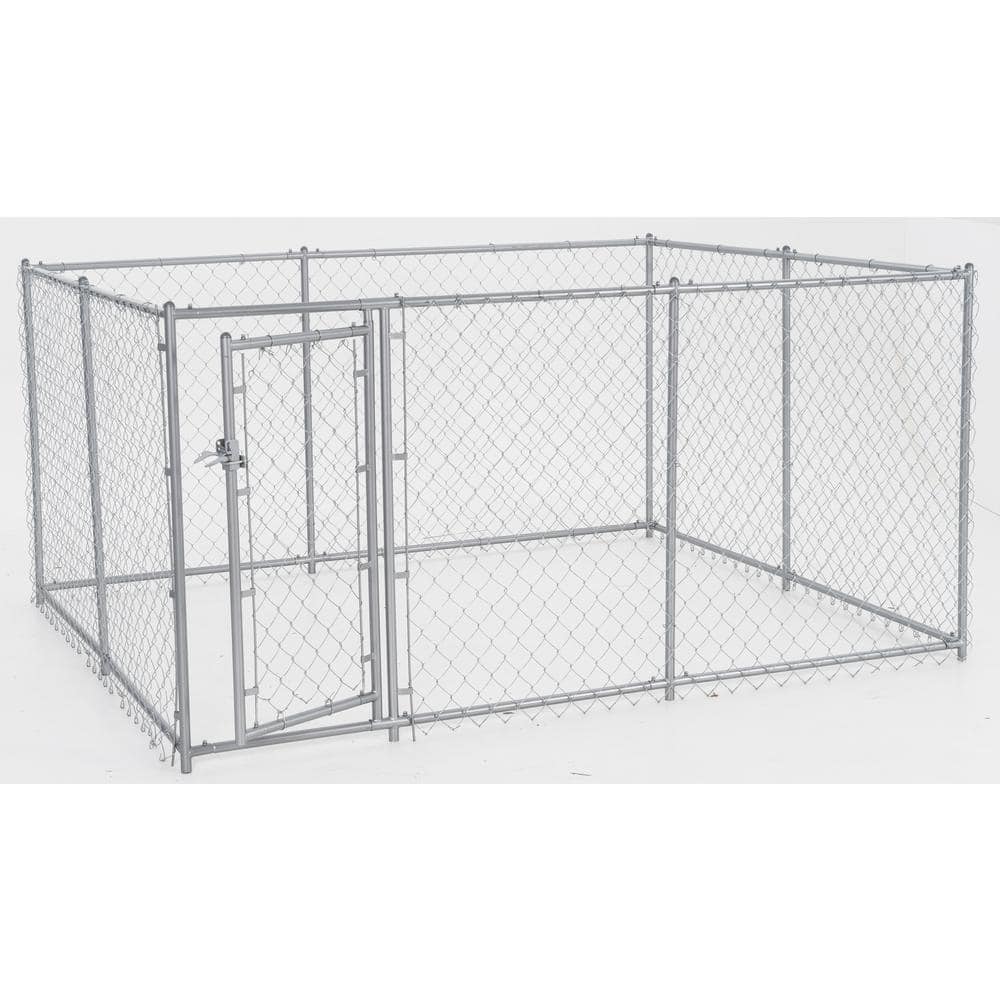 Lucky Dog 4 ft. H x 5 ft. W x 10 ft. L or 4 ft. H x 8 ft. W x 6.5 ft. L - 2-in-1 Galvanized Chain Link with PC Frame Box Kit CL 41028EZ