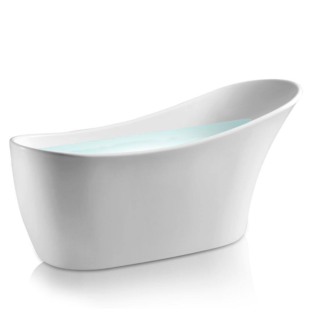 AKDY 53.9 in. Fiberglass Flatbottom Freestanding Bathtub with Tub Filler Combo in Glossy White BT0364-21