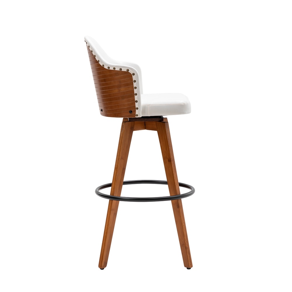 Porthos Home Idan Swivel Bar Stool  PU Leather Upholstery  Bamboo Legs