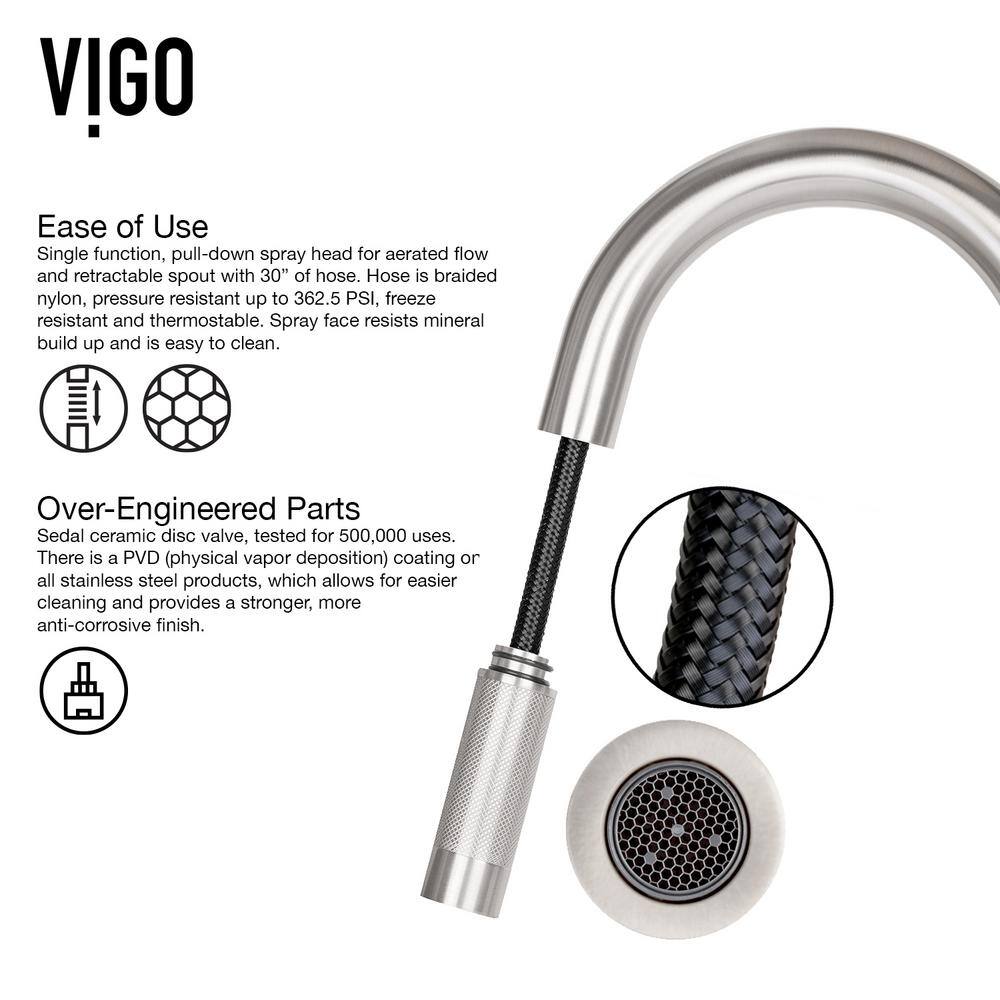 VIGO Gramercy Single Handle Pull-Down Spout Kitchen Faucet Set with Soap Dispenser in Stainless Steel VG02008STK5