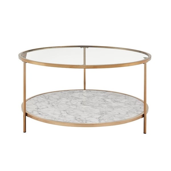 Brush Gold-Round Tempered Glass Coffee Table