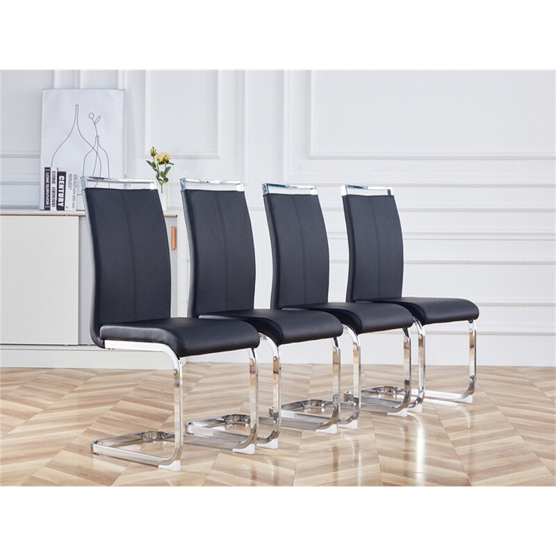 Modern Dining Chairs with Faux Leather Padded Seat and Metal Legs，Set of 4