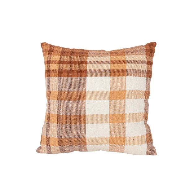 14x14 Inch Hand Woven Plaid Throw Pillow Rust Cotton With Polyester Fill By Foreside Home amp Garden