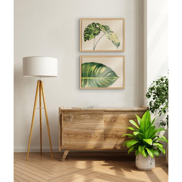 Kate And Laurel Blake Large Leaf Greener Hue Neutral Framed Printed Glass By Emily Marie Watercolors