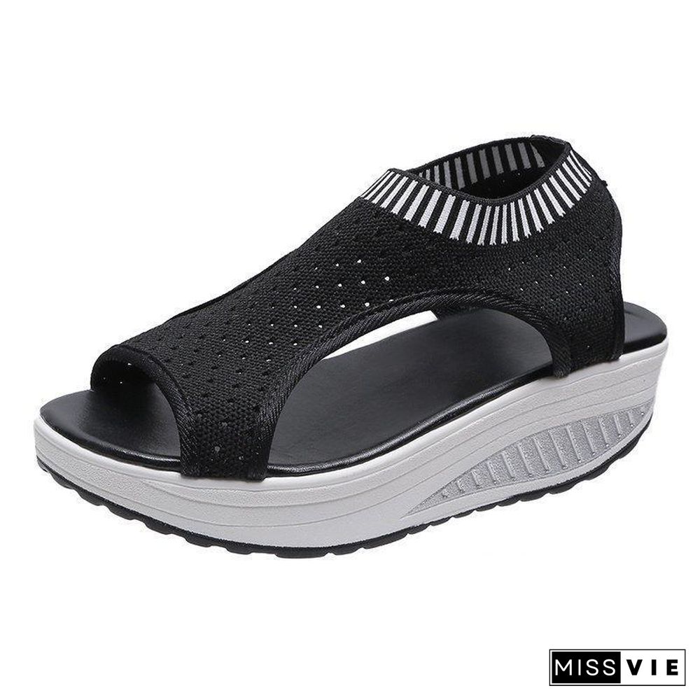 Women Thick-Soled Hollow Flyknit Sandal