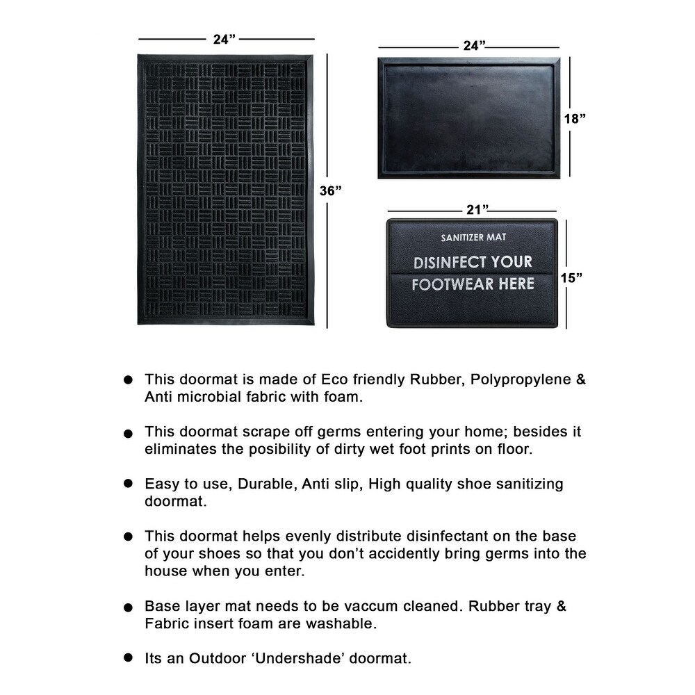 RugSmith Layered Rubber Sanitizer Doormat  Tray  and Foam Insert  24\