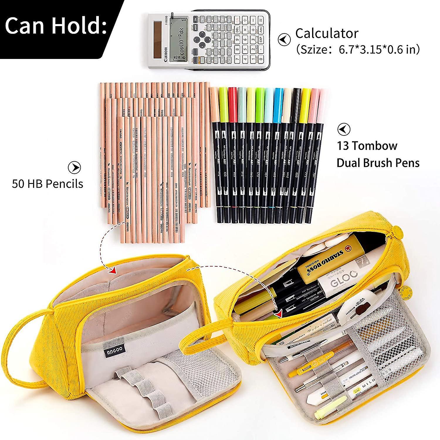 Big Capacity Pencil Case Canvas Large Storage Pouch (Yellow)