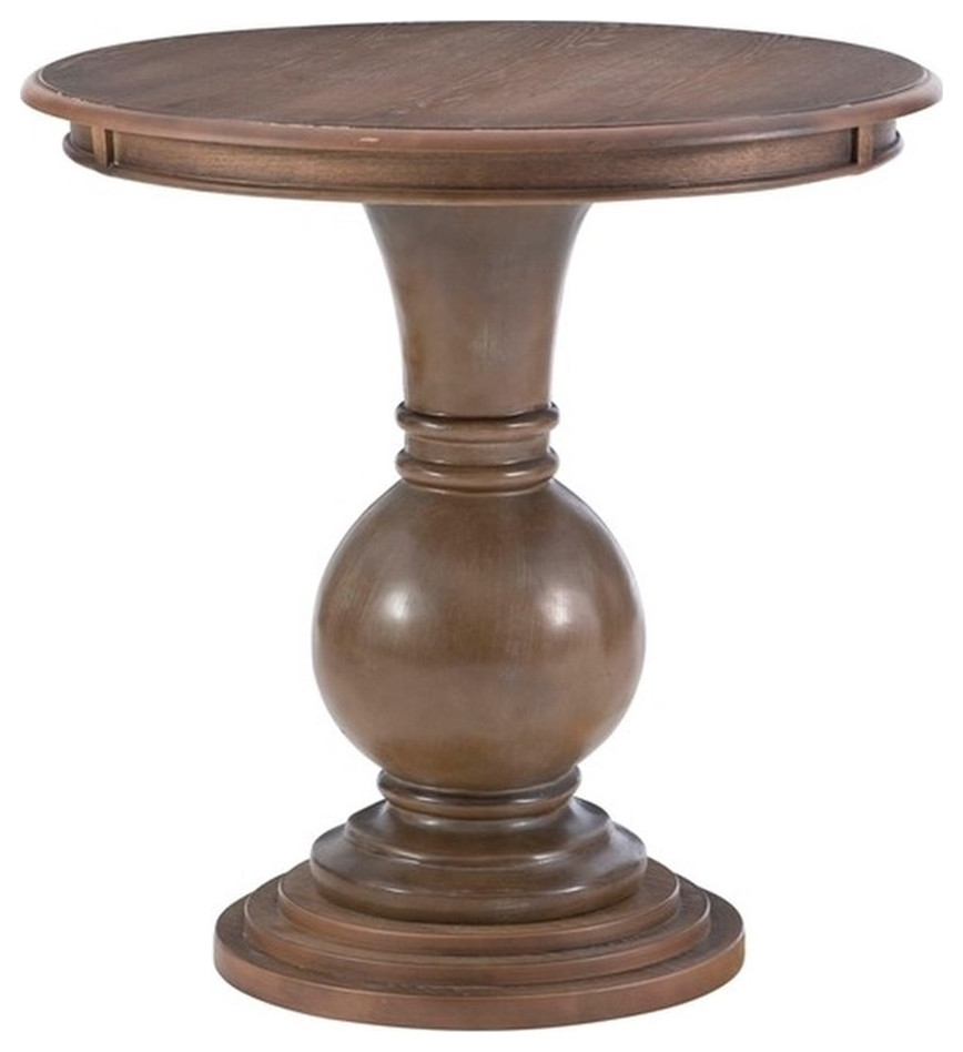 Bowery Hill Round Wood Accent Pedestal Table With Stepped Base in Natural   Traditional   Side Tables And End Tables   by Homesquare  Houzz