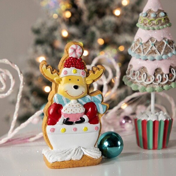 Gingerbread Reindeer with Cupcake Christmas Figurine