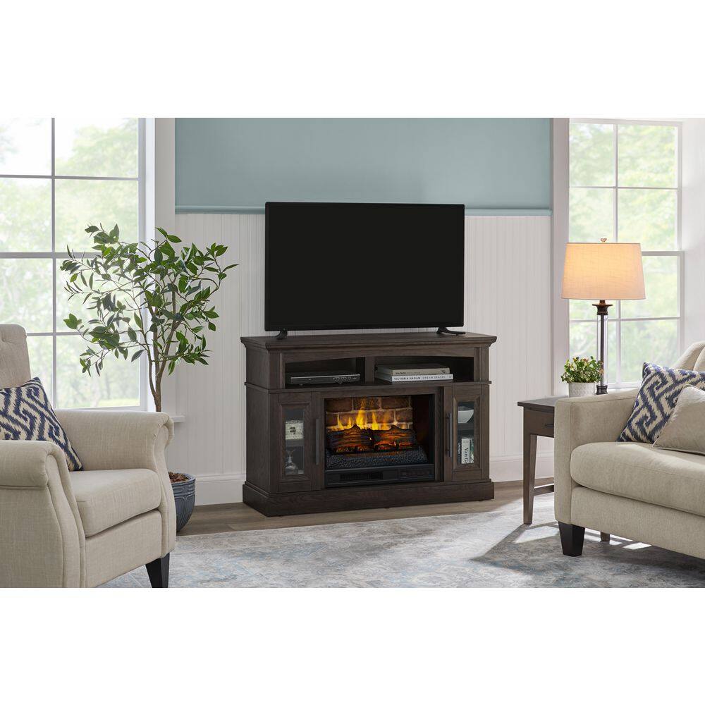 StyleWell Stanwich 48 in. Freestanding Electric Fireplace TV Stand in Warm Gray Taupe with Charcoal Birch Grain HDFP48-53E