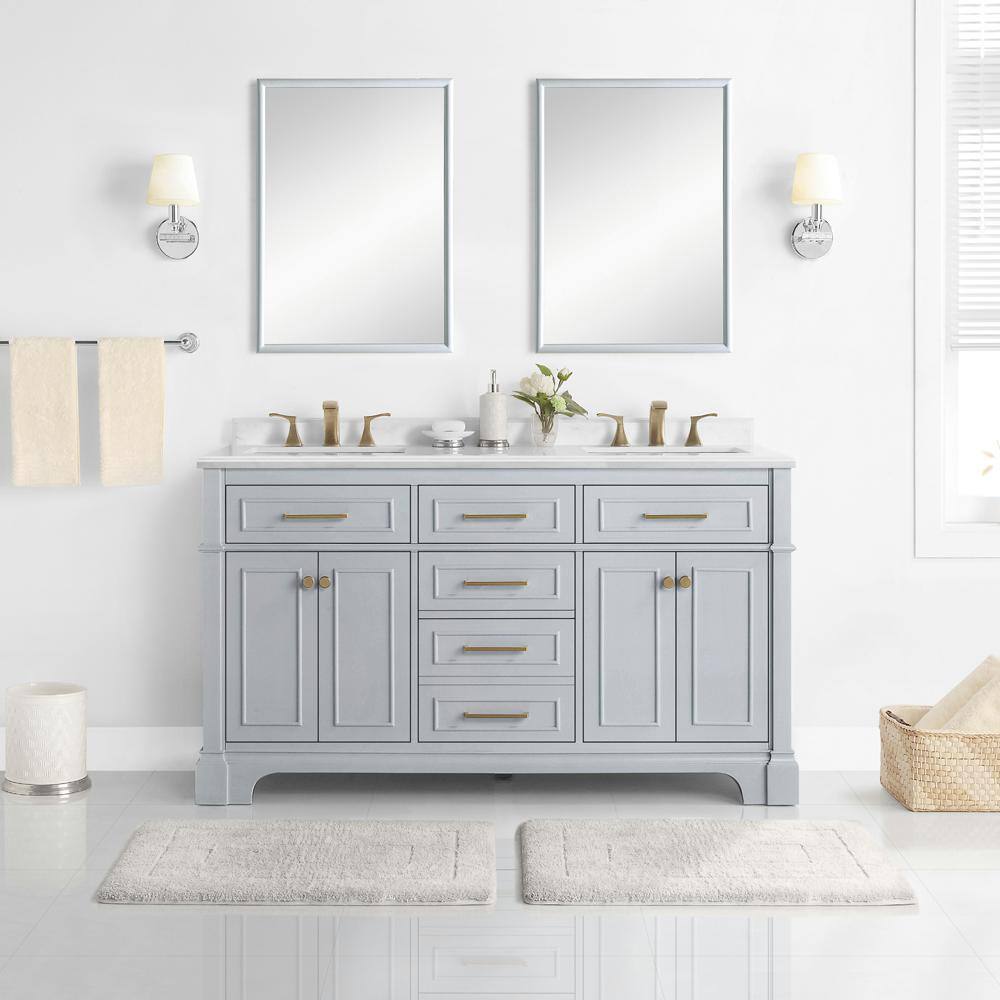 Home Decorators Collection Melpark 60 in. W x 22.3 in. D x 34.5 in. H Freestanding Bath Vanity in Dove Gray with White Cultured Marble Top Melpark 60G