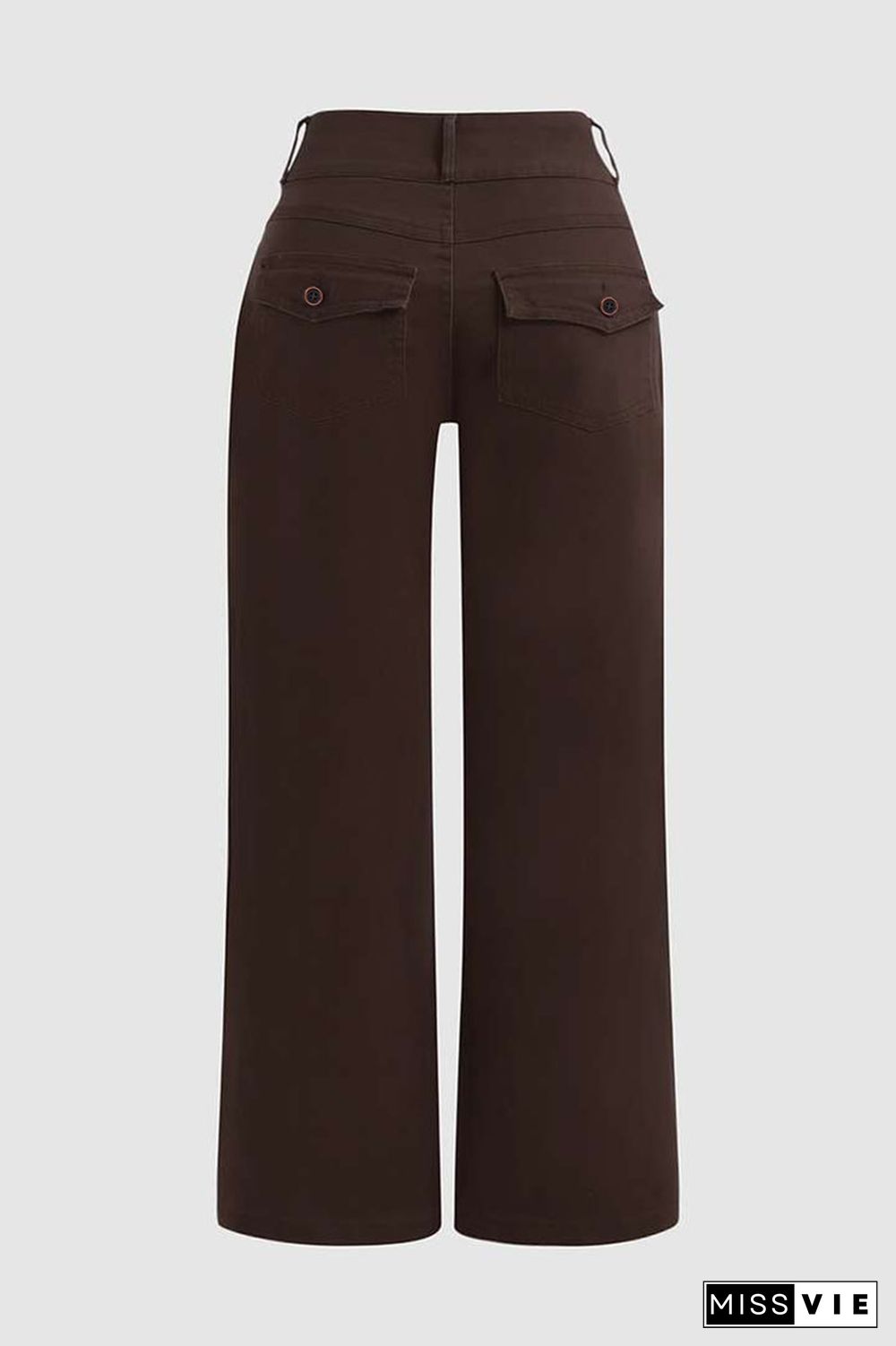 Solid Flap Pocket Button Detail Mid Rise Flare Pants