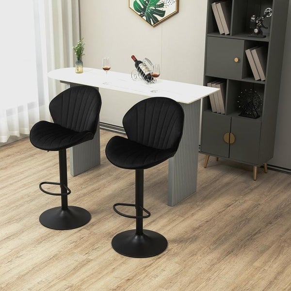 Set of 2 Velvet Counter Height Bar Chairs for Kitchen， Pub