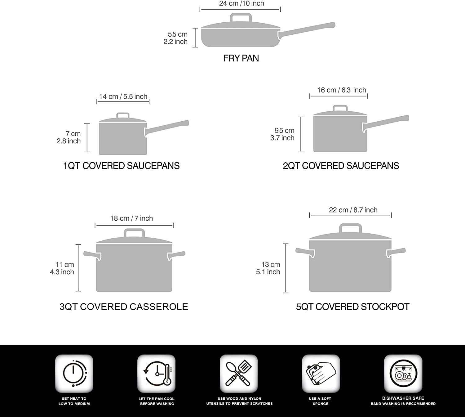 Cook N Home Stainless Steel Cookware Sets 10 Piece， Pots and Pans with Stay-Cool Handles Cooking Set for Kitchen， Dishwasher Safe， Silver