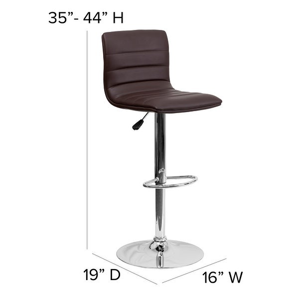 2 Pack Modern Brown Vinyl Adjustable Bar Stool with Back， Counter Height Swivel Stool with Chrome Pedestal Base