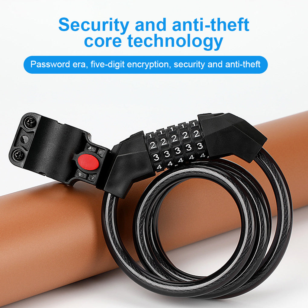 TureClos Bike Lock 5 Digit Code Combination Bicycle Safety Lock Steel Cable Waterproof Anti-theft Tool