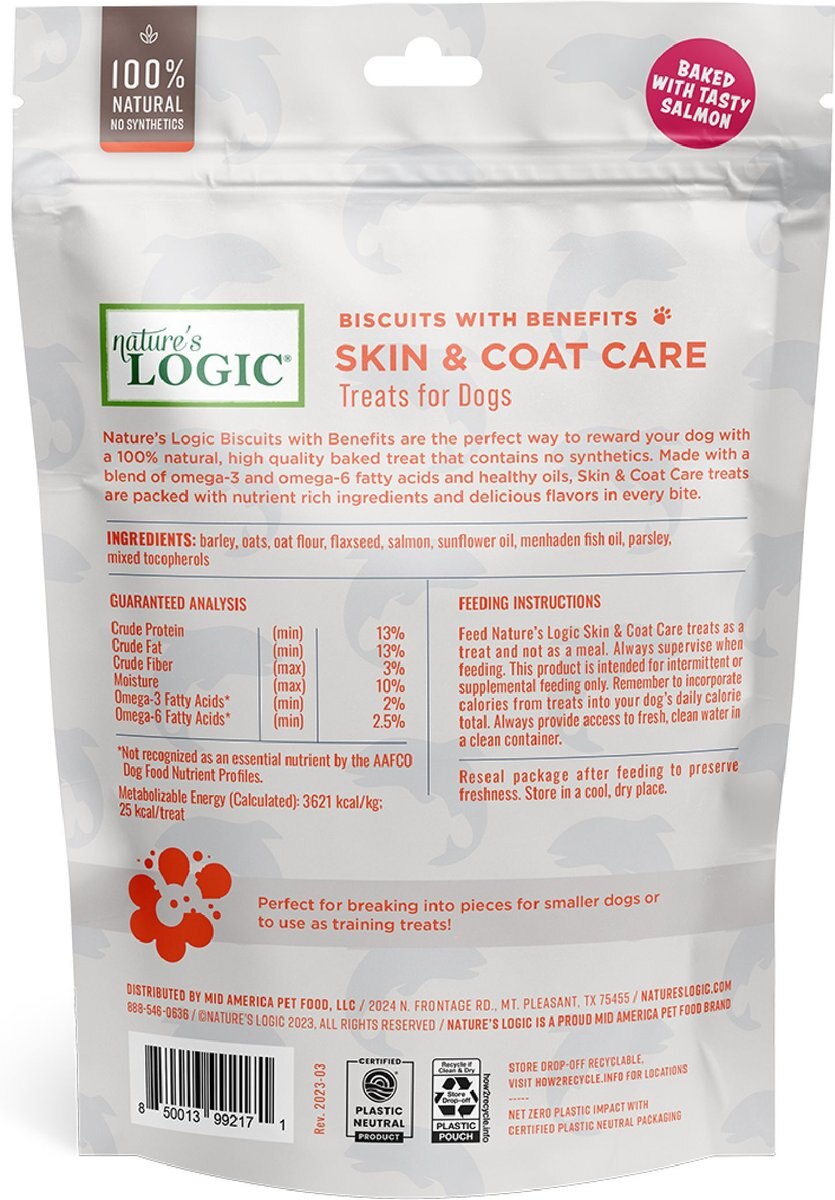 Nature's Logic Skin and Coat Care Biscuits Dog Treats， 12-oz bag