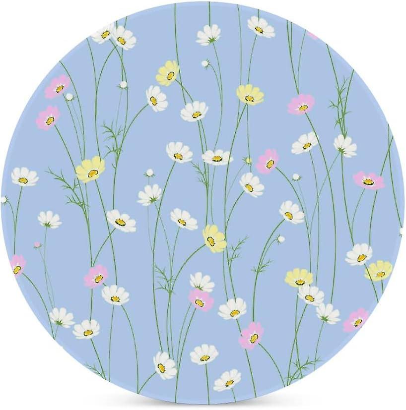 6pcs Round Little Cute Chamomile Flowers Ceramic Coasters With Cork-backed For Coffee Drink Cup Mat Absorbent Stone Coasters