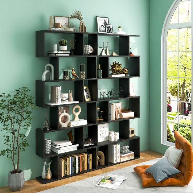 Costway 2 Pcs 6 Tier S shaped Bookshelf Storage Display Bookcase Z shelf