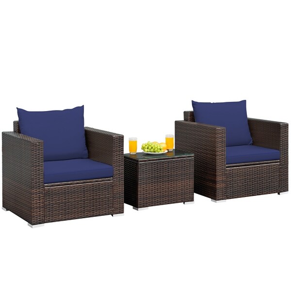 Costway 3PCS Patio Rattan Furniture Set Conversation Sofa Cushioned